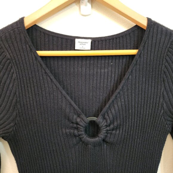 Abercrombie & Fitch O-Ring Midi Sweater Dress Rib Knit V Neck Long Slv Women S - Picture 5 of 13